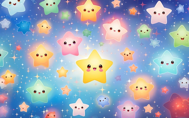 Style japonais d'art d'anime de motifs répétés d'étoiles mignonnes avec des couleurs pastel