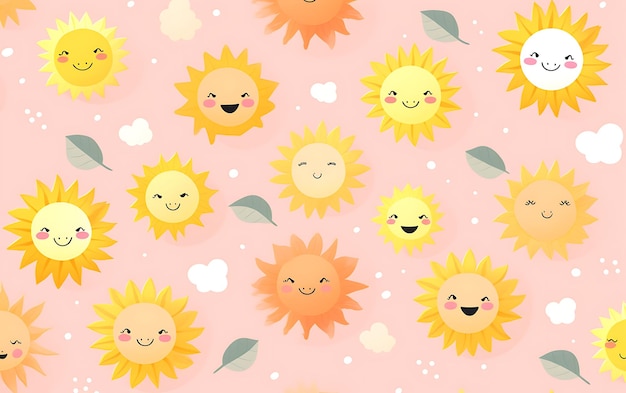 Style japonais d'art anime de motifs répétés de soleil mignon avec des couleurs pastel