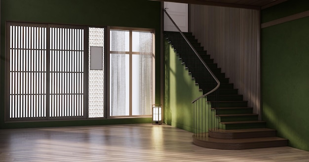 Style japonais de chambre moderne vert propre vide