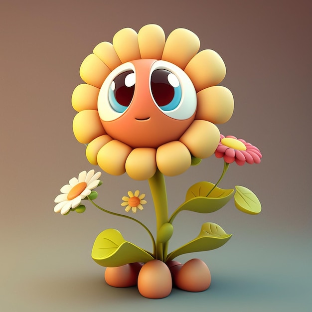 style d'un joli personnage de fleur de dessin animé 3D