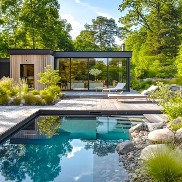 Style maison scandinave avec jardin et piscine