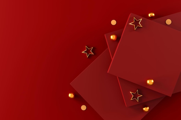Style minimal de fond rouge pour la présentation du produit de marque le jour de la saint-valentin et la scène de maquette du joyeux nouvel an chinois avec illustration 3d de l'espace vide