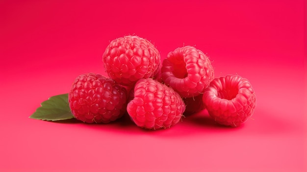 Style minimal de framboises sur fond rouge généré par l'IA