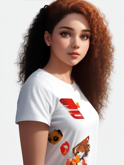 Photo style de modèle d'avatar 3d fille mignonne avec t-shirt imprimé corps entier hd image portrait photo art vectoriel