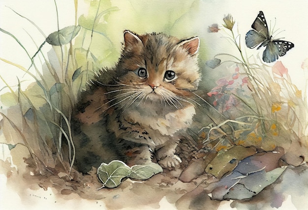 Style de peinture aquarelle chat mignon