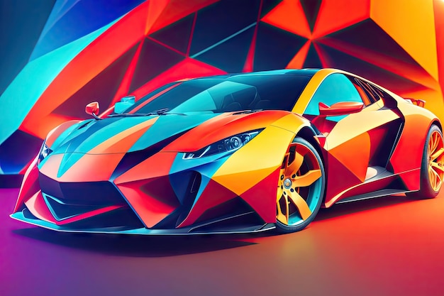 Style de polygone de voiture de sport coloré abstrait ai génératif
