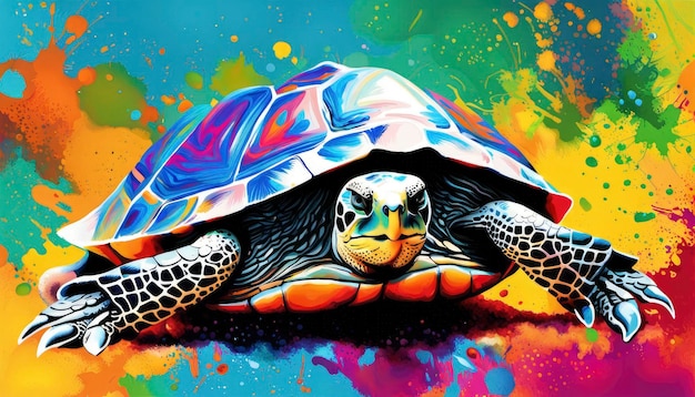 Photo style pop art moderne tortue de mer colorée