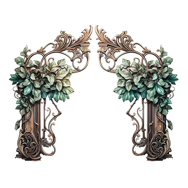 Style surréaliste de porte à double balancier avec motif floral Contient deux conceptions d'idées créatives en L