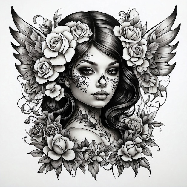 Photo le style de tatouage de la fille chicano