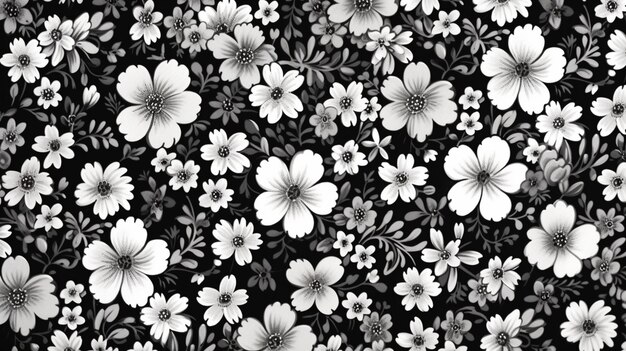 Style vintage en papier floral noir et blanc