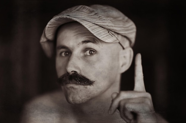 style vintage, portrait d'un homme avec une grande moustache, gentleman insolite