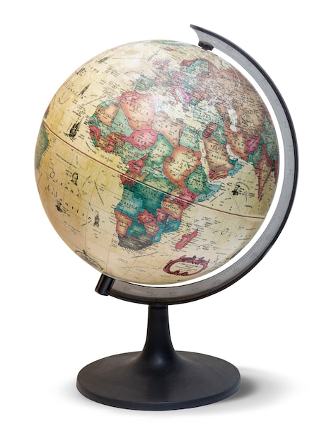 Style World Globe - globe terrestre antique isolé sur fond blanc, un tracé de détourage