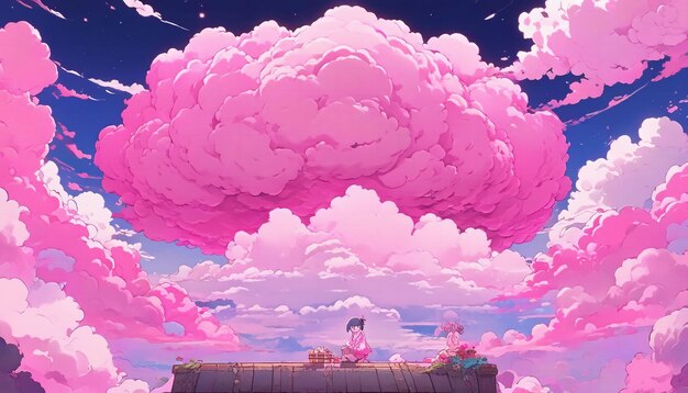 Styles multiples de nuages roses bande dessinée pixel art dessin animé anime vintage 3d