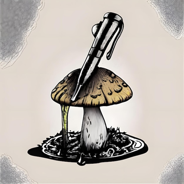 Photo un stylo avec un chapeau de champignon et de l'encre