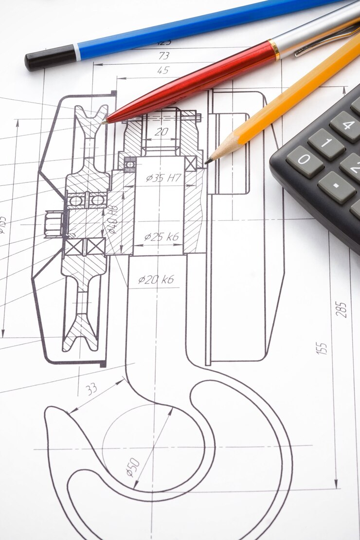 Photo stylo et crayon, calculatrice sur la rédaction de la grue à crochet