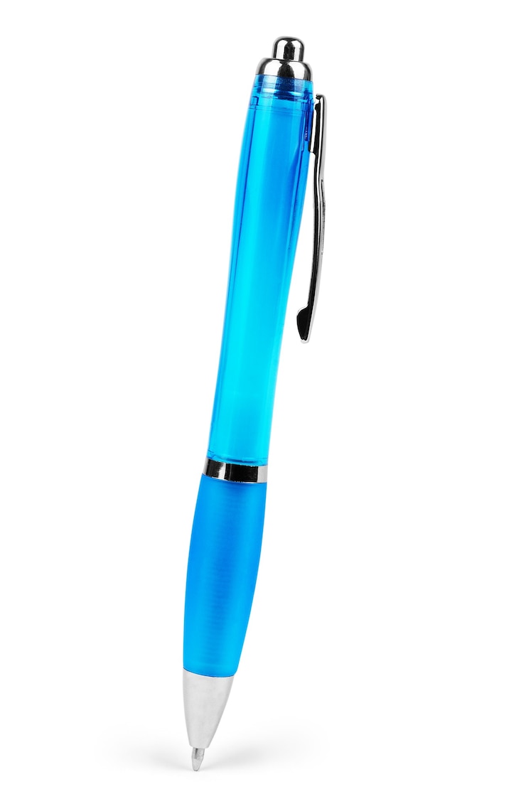 Photo stylo isolé sur fond blanc, couleur bleue
