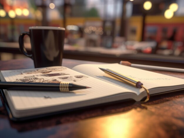 Photo un stylo, un livre et une tasse sont sur la table.