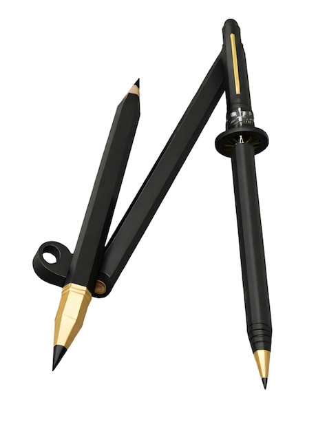 Un stylo noir avec un dessin en or, une boussole.