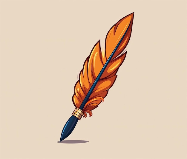 Stylo plume orange avec un stylo bleu sur fond beige