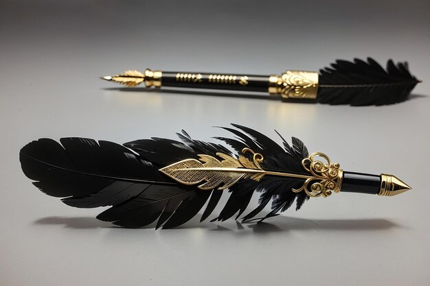 Un stylo à plumes noir et doré