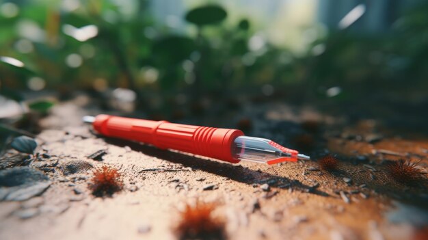 Le stylo rouge reposant sur une table en bois