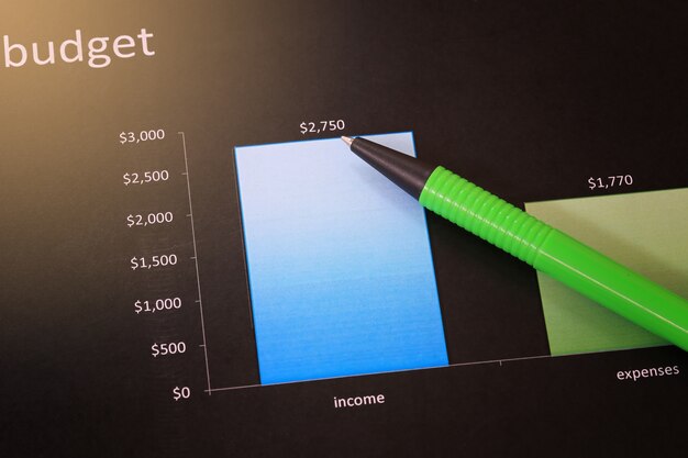 Stylo vert pointant vers les données budgétaires