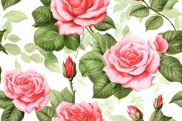 Une sublimation aquarelle fleur rose et verte fond blanc avec une feuille verte et une rose rouge