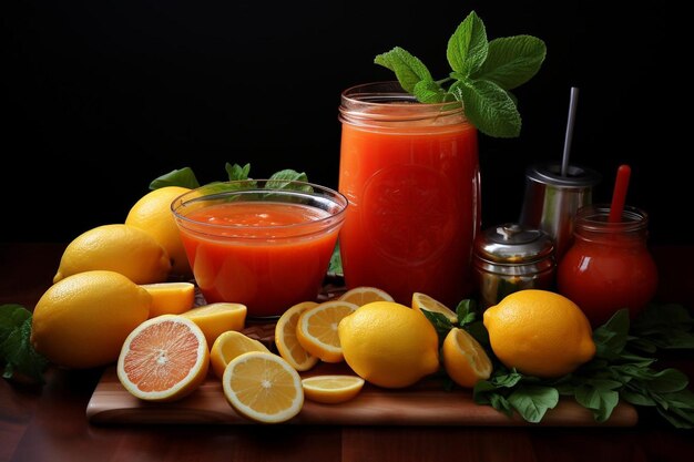 Suc de tomate à la peau d'agrumes en bonne santé Photographie de jus de tomate