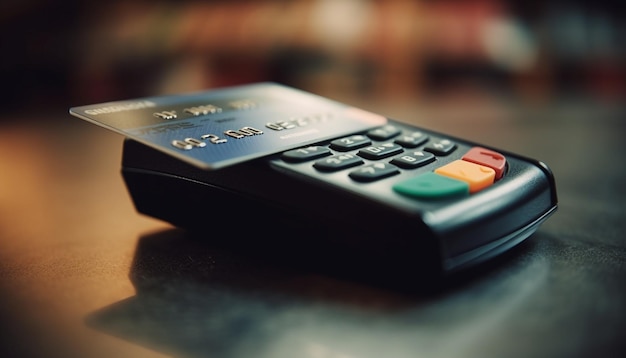 Photo succès du paiement mobile grâce à la technologie de carte de crédit intelligente à la caisse générée par l'ia