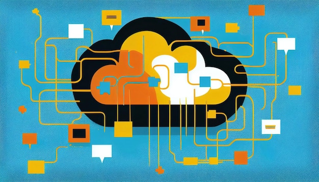 Une succession d'images abstraites symboles et couleurs indiquent un réseau de gadgets numériques