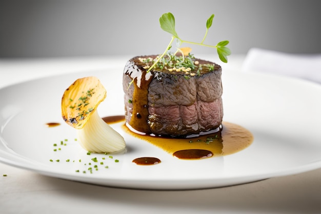 Succulent steak de filet de boeuf servi avec beurre aux herbes