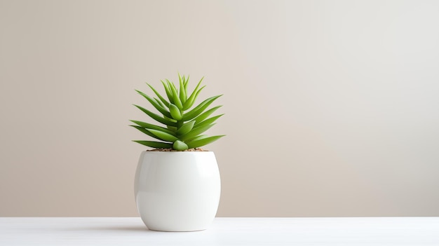 Succulent vert dans un vase blanc minimaliste Arrière-plan gris Espace de copie