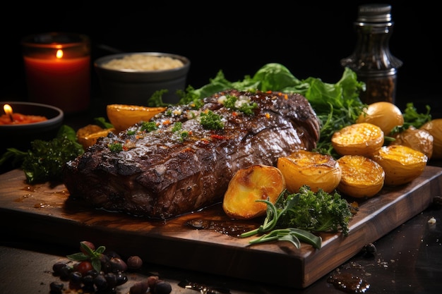 Succulente picanha grillée avec pommes de terre croustillantes et arôme fumé génératif IA