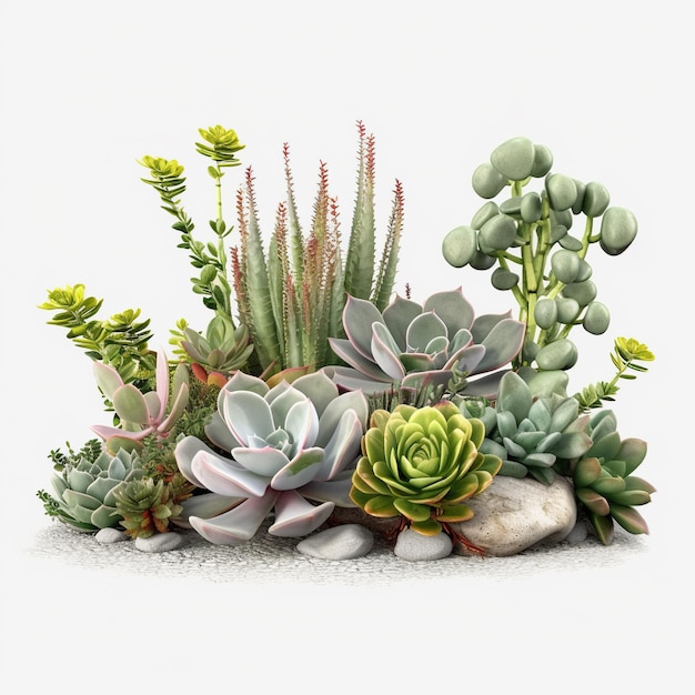 Succulentes isolées sur fond blanc Illustration d'IA générative