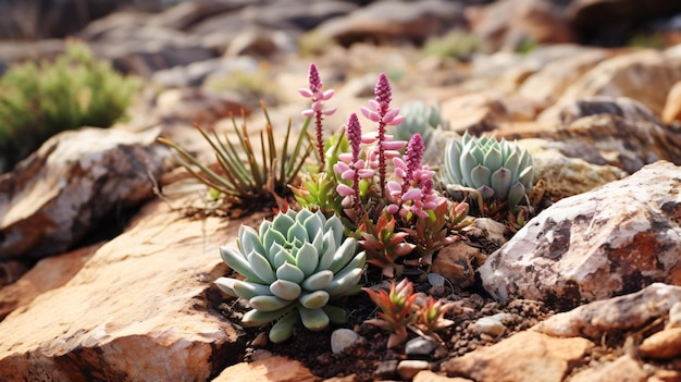 Les succulentes poussent sur les rochers du désert