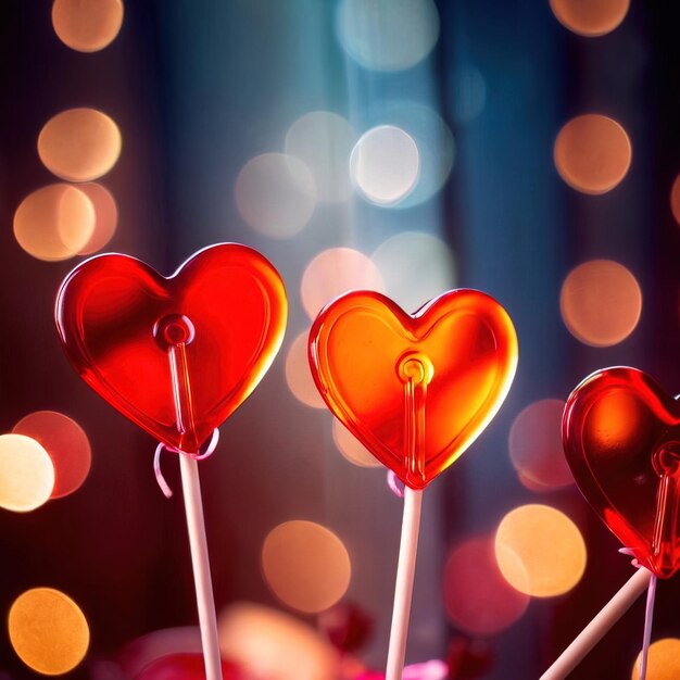 Photo des sucettes en forme de cœur pour célébrer la romance, l'amour et la saint-valentin.