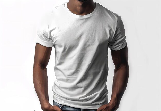 Sucré Afro-Américain avec un décor blanc et un espace de t-shirt blanc solitaire génératif Ai
