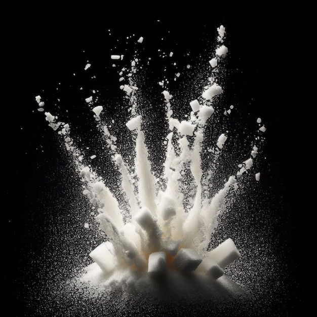 Photo sucre et sucre granulé dans l'eau éclaboussée