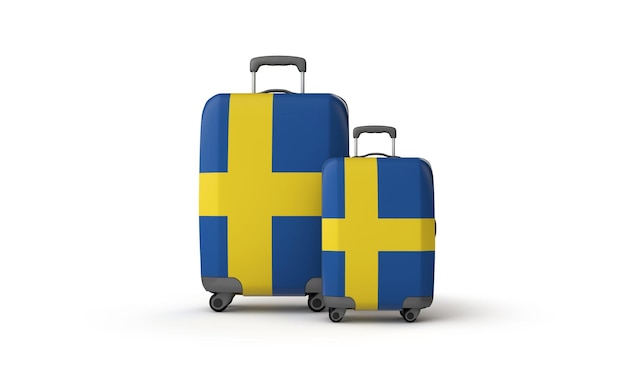 Suède drapeau destination de vacances valises de voyage isolées sur blanc d rendu