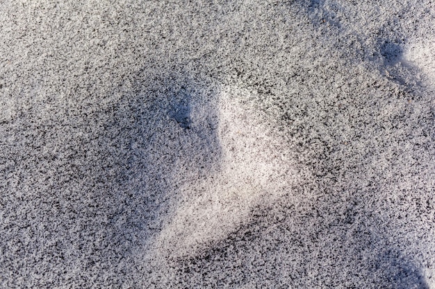 Suie noire de la chaufferie sur neige blanche Neige mélangée à de la suie de charbon Mauvaise écologie