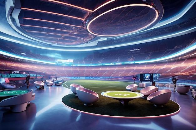 Suite VIP du stade futuriste Metaverse Expérience sportive de haute technologie