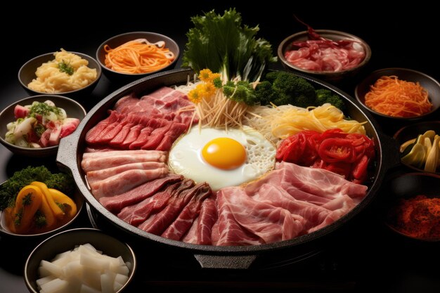 Sukiyaki ensemble complet de nourriture de luxe sur la table