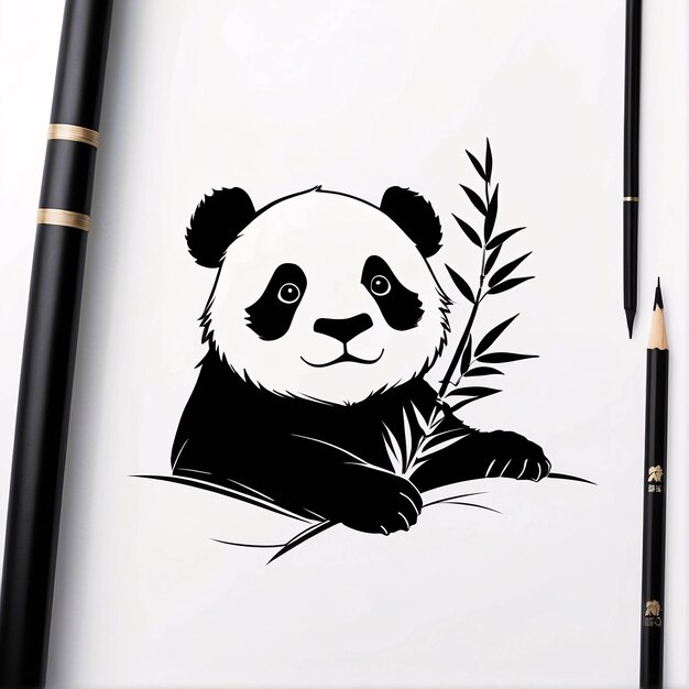 Photo sumi e à l'encre noir et blanc illustration de style panda peinture traditionnelle