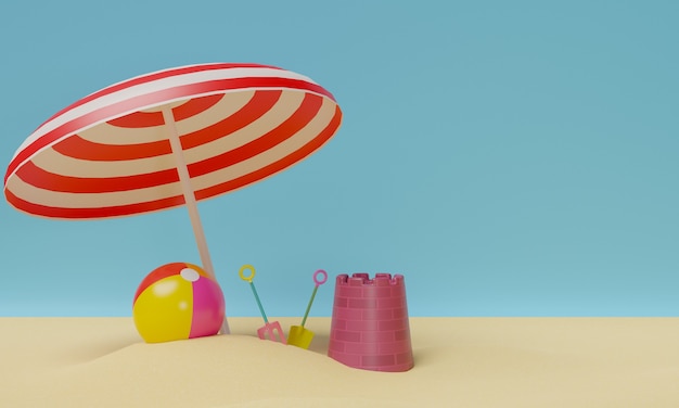 Summer Beach avec kit château de sable et ballon de plage sous parasol