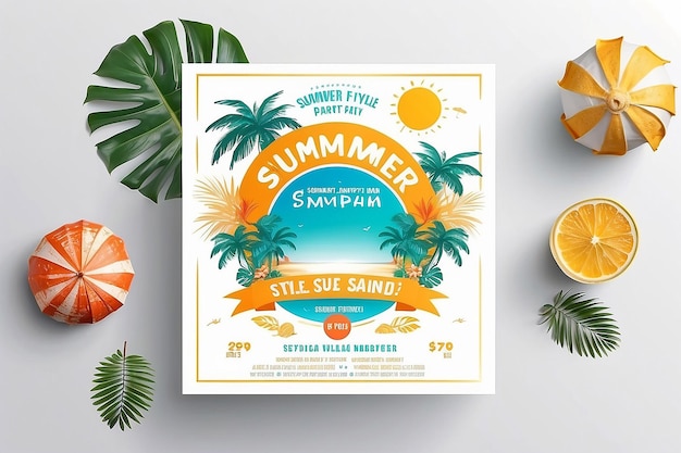 Photo sun and style summer beach party flyer mockup avec espace blanc