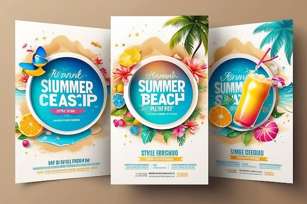 Photo sun and style summer beach party flyer mockup avec espace blanc