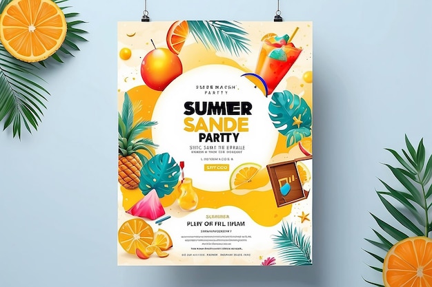 Photo sun and style summer beach party flyer mockup avec espace blanc