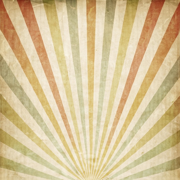 Sunburst multicolore vintage sur fond de papier rétro froissé