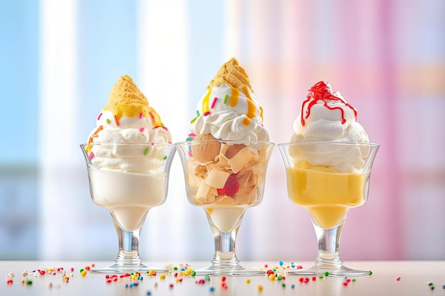 Sundae à la crème glacée alléchante Variété de garnitures