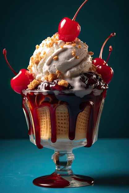 un sundae avec de la glace et des cerises